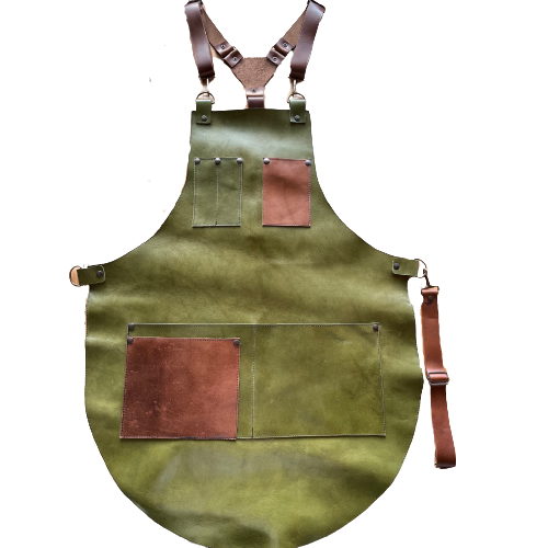 Olive green leather apron