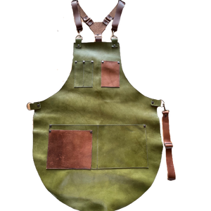Olive green leather apron