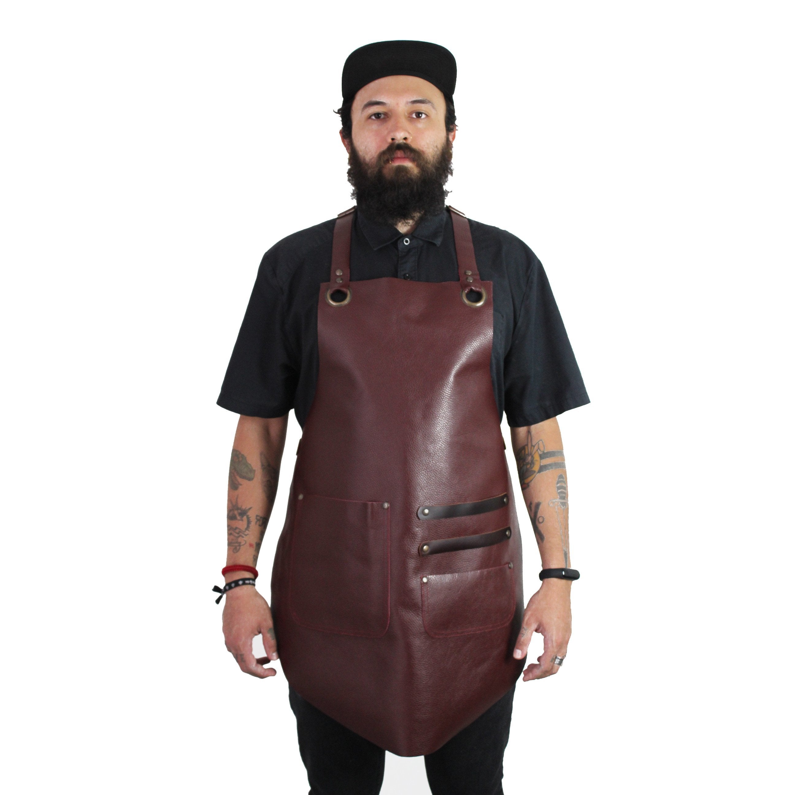 Wine-colored leather apron